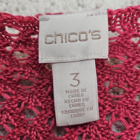 Chicos Crochet Tunic Shirt Pink V Neck Boho Coastal Beach Vacation 3 XL - Picture 3 of 7